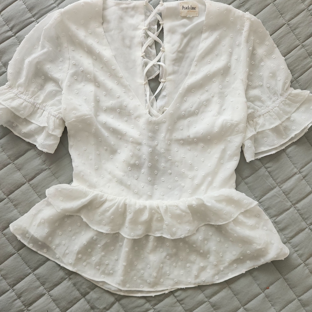 White Lace-Up Peplum Top